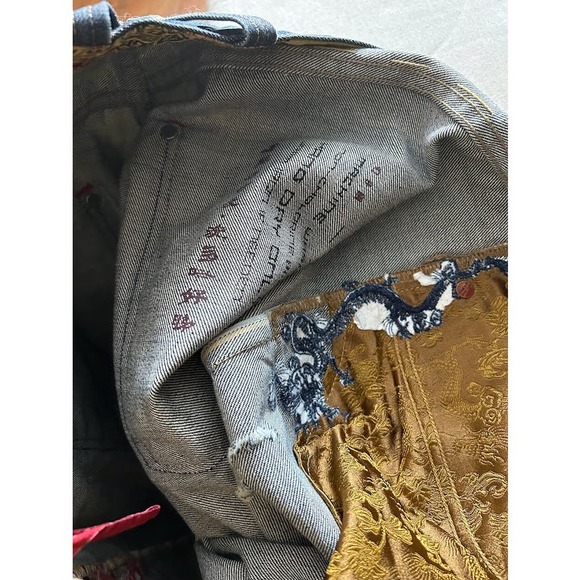 Vintage China rare factory distressed Jeans embroidered button dragon size 40 - Picture 16 of 16